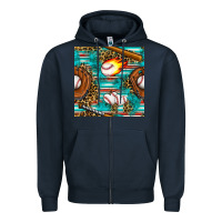 Navy baseball glove and bat with serape seamless pattern Zipper Hoodie - BundleAndBundleShop