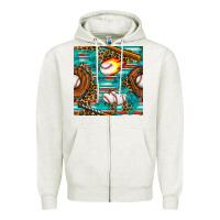 Oatmeal Heather baseball glove and bat with serape seamless pattern Zipper Hoodie - BundleAndBundleShop