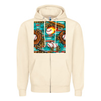 Sandshell baseball glove and bat with serape seamless pattern Zipper Hoodie - BundleAndBundleShop