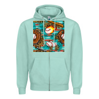 Seafoam baseball glove and bat with serape seamless pattern Zipper Hoodie - BundleAndBundleShop