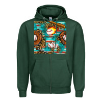 Sports Green baseball glove and bat with serape seamless pattern Zipper Hoodie - BundleAndBundleShop
