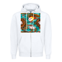 White baseball glove and bat with serape seamless pattern Zipper Hoodie - BundleAndBundleShop