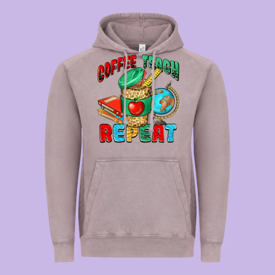 Coffee Teach Repeat Vintage Hoodie Designed By Nancycooperartshop