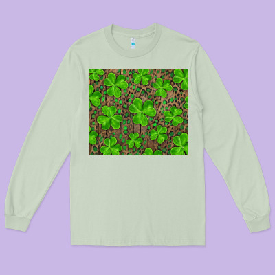 Saint Patricks Day Shamrock And Leopard Long Sleeve Tee Designed By Ranaportraitstore