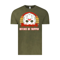 Vintage Olive Halloween Bitches Be Trippin Jason Mask Vintage Tee - lanVoArt