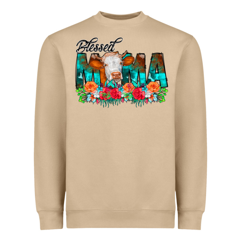Blessed Mama Flowers Cow Heavyweight Sweatshirt by CowCowDesign | Teevron