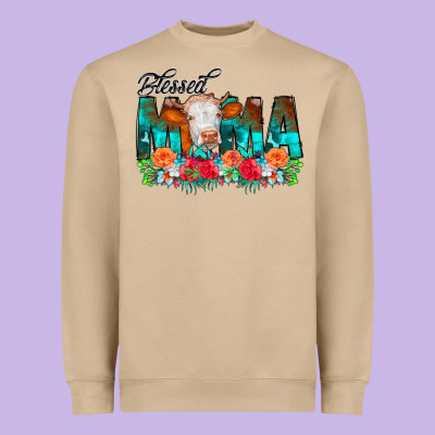 Blessed Mama Flowers Cow Heavyweight Sweatshirt Designed By Cowcowdesign