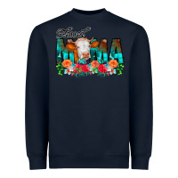 Navy Blessed Mama Flowers Cow Heavyweight Sweatshirt - CowCowDesign