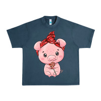 Midnight Navy cute pig Urban Heavy Tee - texasbilliewilder