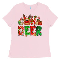 Bubblegum Pink Oh deer Reindeer Ladies Tee - NancyCooperArtShop