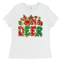 White Oh deer Reindeer Ladies Tee - NancyCooperArtShop