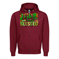 Burgundy lucky and blessed Zipper Hoodie - FaDigitalArtStudio