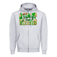 Heather Grey lucky and blessed Zipper Hoodie - FaDigitalArtStudio
