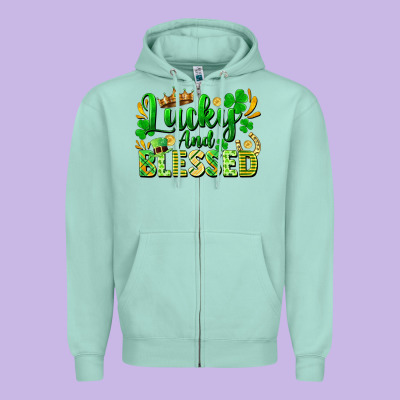 Lucky And Blessed Zipper Hoodie Designed By Fadigitalartstudio