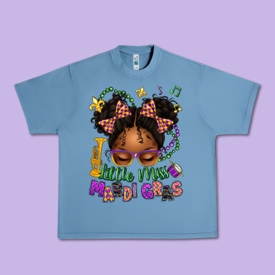 Little Miss Mardi Gras Afro Messy Bun Kid Urban Heavy Tee Designed By Texasbilliewilder