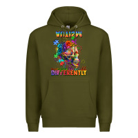 Army Green Autism seeing in the world differently Premium Hoodie - FaDigitalArtStudio