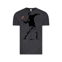 Vintage Black banksy protester throwing flowers Vintage Tee - lanVoArt