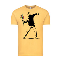 Vintage Mustard banksy protester throwing flowers Vintage Tee - lanVoArt