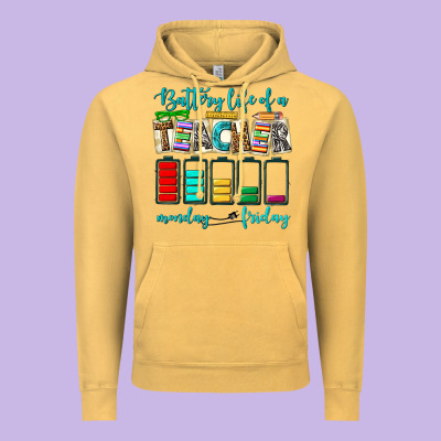 Battery Life Of A Teacher Monday Friday Vintage Hoodie Designed By Nancycooperartshop