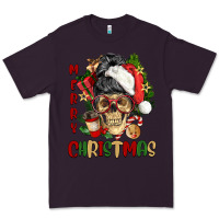 Plum Merry Christmas skeleton messy bun Premium Tee - NancyCooperArtShop