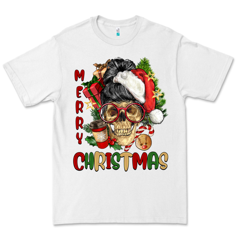 Merry Christmas Skeleton Messy Bun Premium Tee by NancyCooperArtShop | Teevron