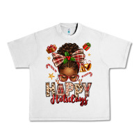 Happy Holidays Christmas Afro Messy Bun Urban Heavy Tee | Teevron