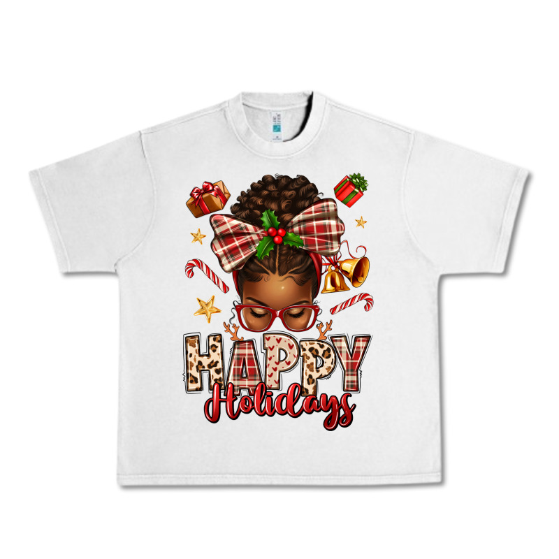 Happy Holidays Christmas Afro Messy Bun Urban Heavy Tee by texasbilliewilder | Teevron