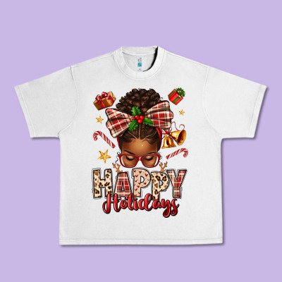 Happy Holidays Christmas Afro Messy Bun Urban Heavy Tee Designed By Texasbilliewilder