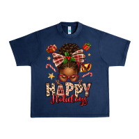 Navy happy holidays christmas afro messy bun Urban Heavy Tee - texasbilliewilder
