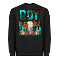 Black Boy Mom Flowers Cow Heavyweight Sweatshirt - CowCowDesign