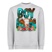 Heather Grey Boy Mom Flowers Cow Heavyweight Sweatshirt - CowCowDesign