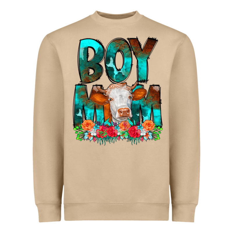 Boy Mom Flowers Cow Heavyweight Sweatshirt by CowCowDesign | Teevron