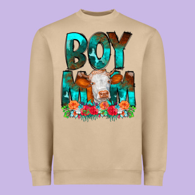 Boy Mom Flowers Cow Heavyweight Sweatshirt Designed By Cowcowdesign
