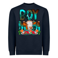 Navy Boy Mom Flowers Cow Heavyweight Sweatshirt - CowCowDesign