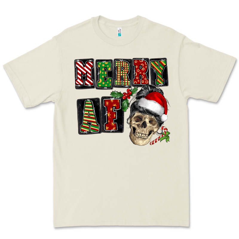 Merry Af Skeleton Messy Bun Premium Tee by NancyCooperArtShop | Teevron