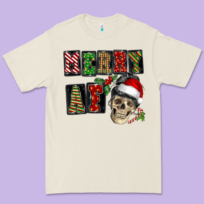 Merry Af Skeleton Messy Bun Premium Tee Designed By Nancycooperartshop
