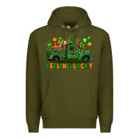Army Green feeling lucky with gnomes on truck Premium Hoodie - FaDigitalArtStudio