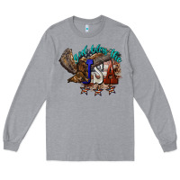 Heather Grey God bless the USA Eagle 4th of july Long Sleeve Tee - HowdyJamesFarm