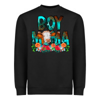 Black Boy Mama Flowers Cow Heavyweight Sweatshirt - CowCowDesign