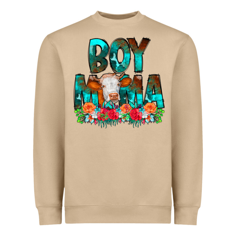 Boy Mama Flowers Cow Heavyweight Sweatshirt by CowCowDesign | Teevron