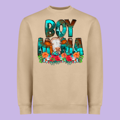 Boy Mama Flowers Cow Heavyweight Sweatshirt Designed By Cowcowdesign