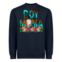 Navy Boy Mama Flowers Cow Heavyweight Sweatshirt - CowCowDesign