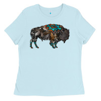 Baby Blue cowhide bison Ladies Tee - RanaPortraitStore