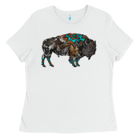 White cowhide bison Ladies Tee - RanaPortraitStore