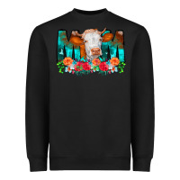 Black Cow Mom Turquoise Tooled Leather Flowers Heavyweight Sweatshirt - CowCowDesign