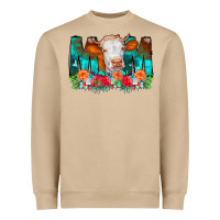 Mushroom Cow Mom Turquoise Tooled Leather Flowers Heavyweight Sweatshirt - CowCowDesign