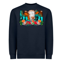 Navy Cow Mom Turquoise Tooled Leather Flowers Heavyweight Sweatshirt - CowCowDesign