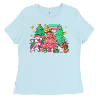 Baby Blue Unicorn Christmas trees Ladies Tee - NancyCooperArtShop