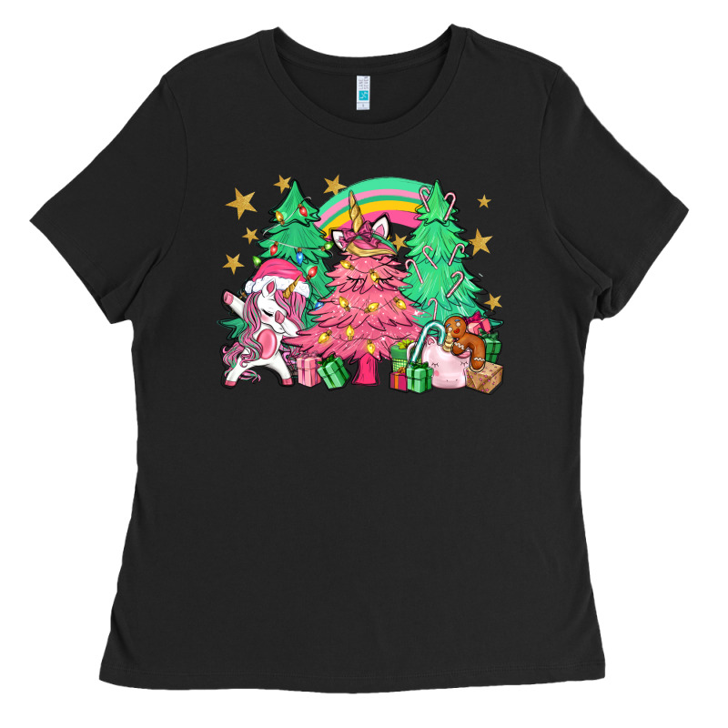 Unicorn Christmas Trees Ladies Tee by NancyCooperArtShop | Teevron