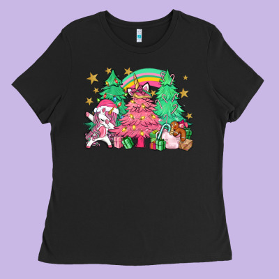 Unicorn Christmas Trees Ladies Tee Designed By Nancycooperartshop